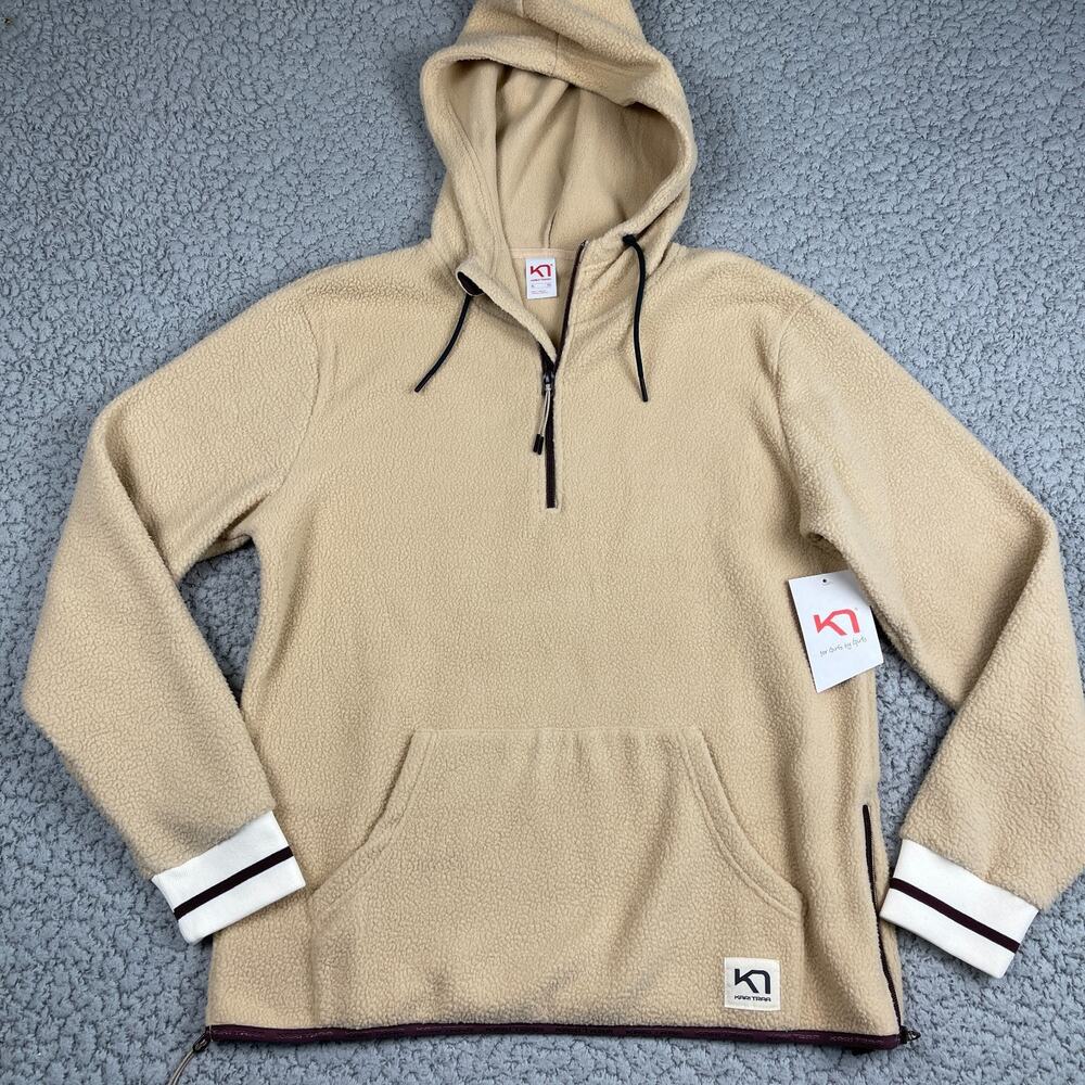 Kari Traa Teddy Bear Fleece 1/4 Zip Hooded Pullover Womens XL Kangaroo Pouch